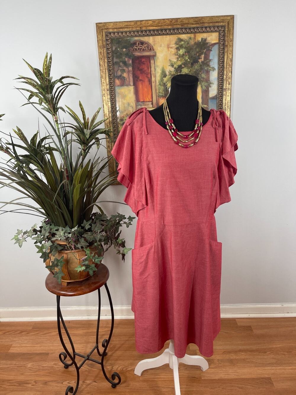 A New Day Midi Dress Women's XL‎ Rose Pink Flutter Sleeve Prairie Chic Soft Girl